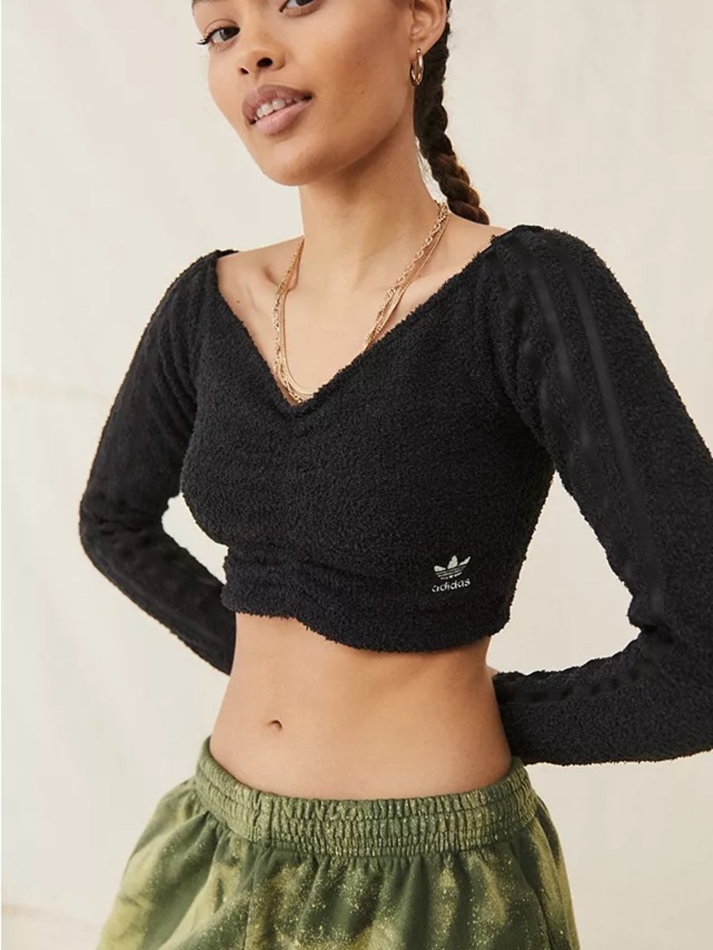 adidas Originals Fluffy Knit Black Off-Shoulder Crop Top